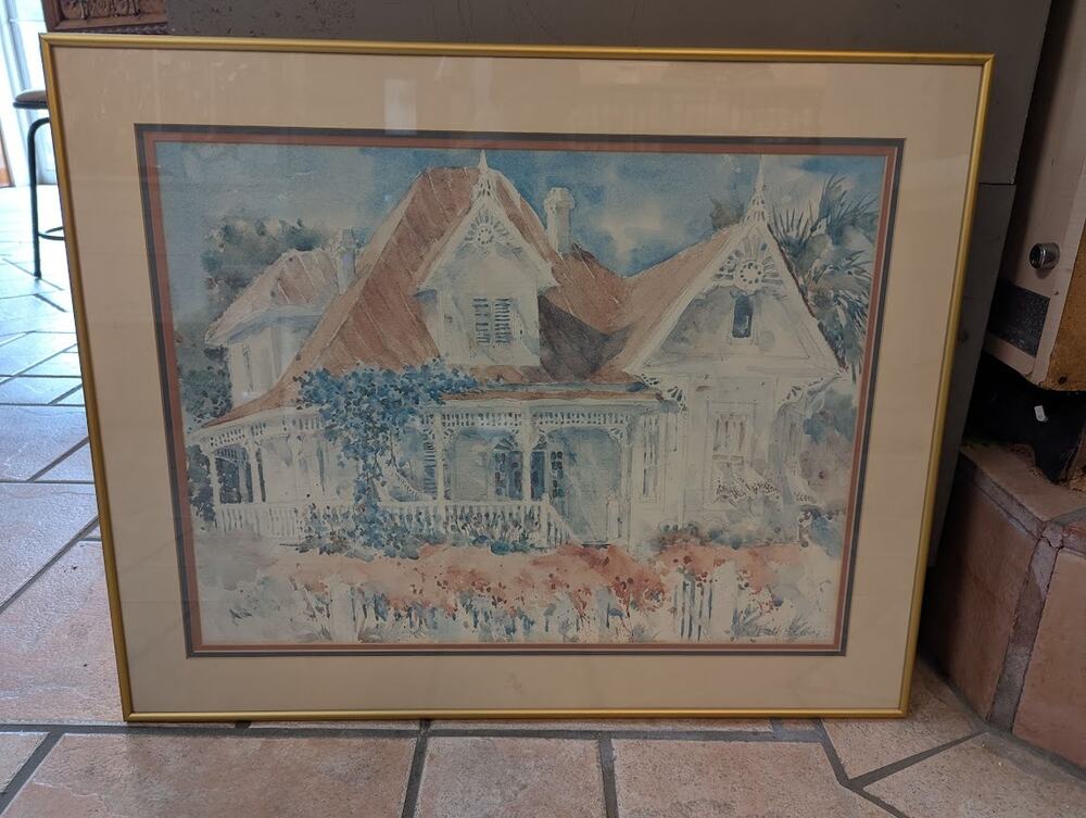Vintage 80's Art Print Beth Eidelberg Victorian Houses 30" x 24" framed